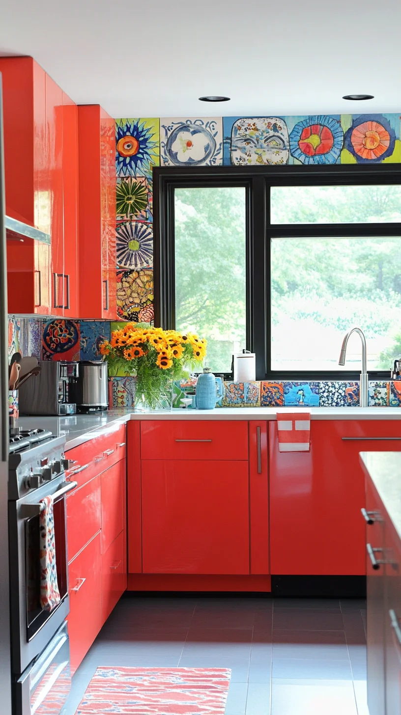 Bright & Bold: Ignite Your Kitchen with Vibrant Red Cabinets and Eclectic Tile