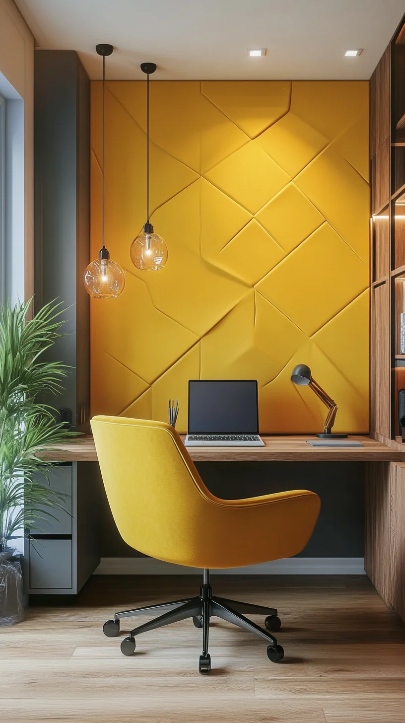 Brighten Your Workspace: Embrace the Bold Yellow Accent Wall Style