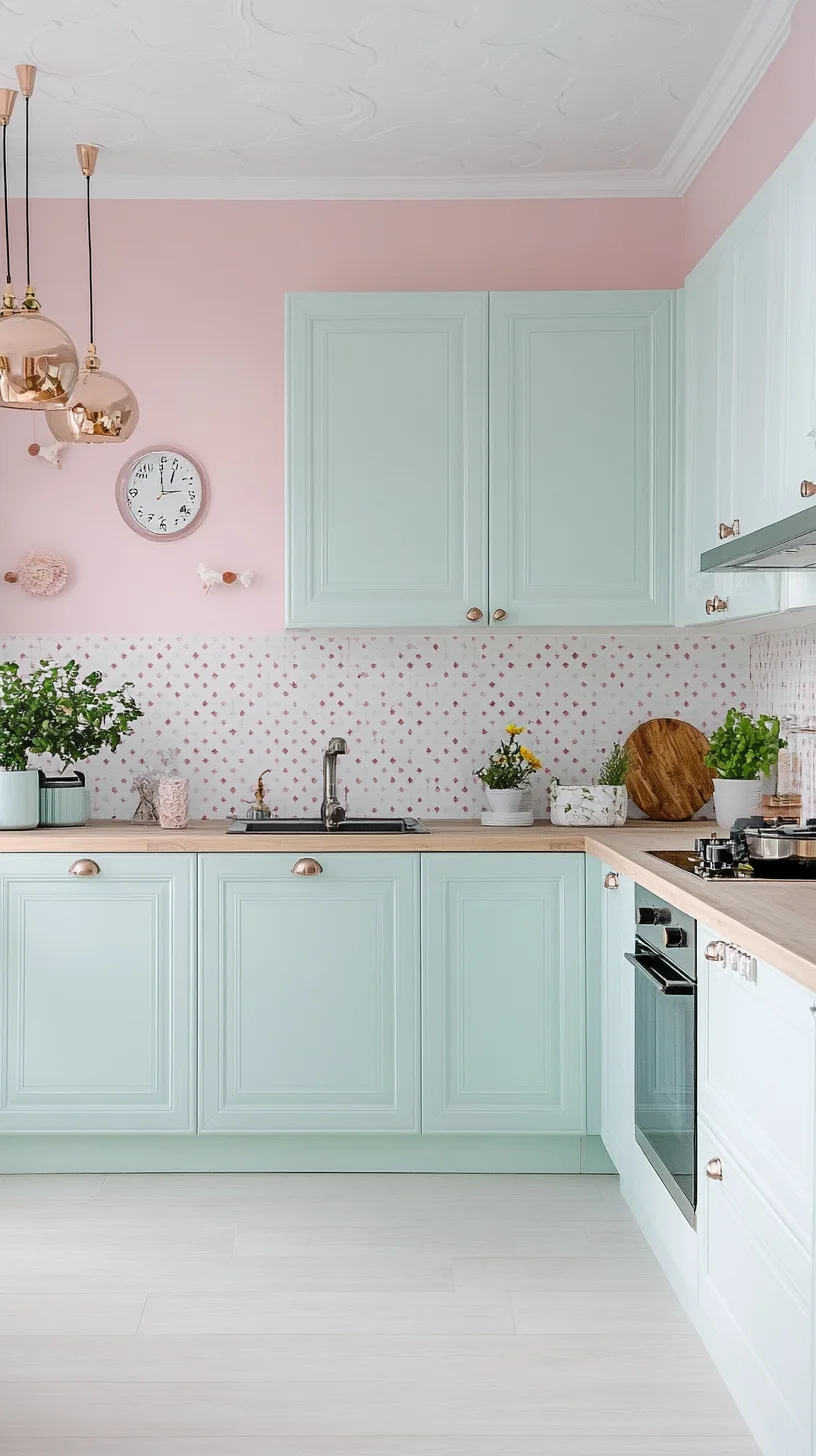 Charming Pastel Paradise: Embrace Soft Mint and Blush in Your Kitchen