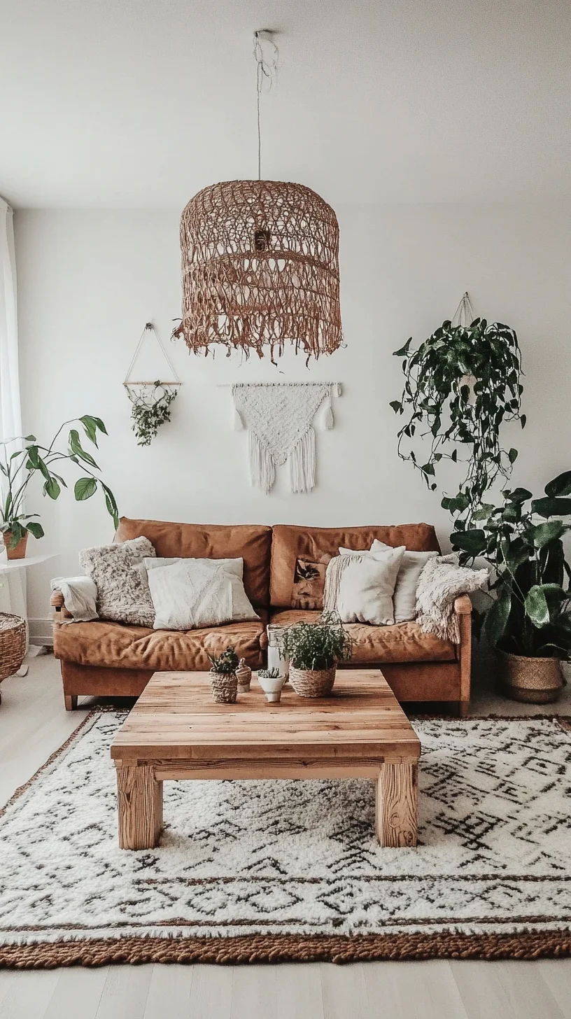 Cozy Bohemian Living Room: Embrace Nature with Earthy Tones and Textures