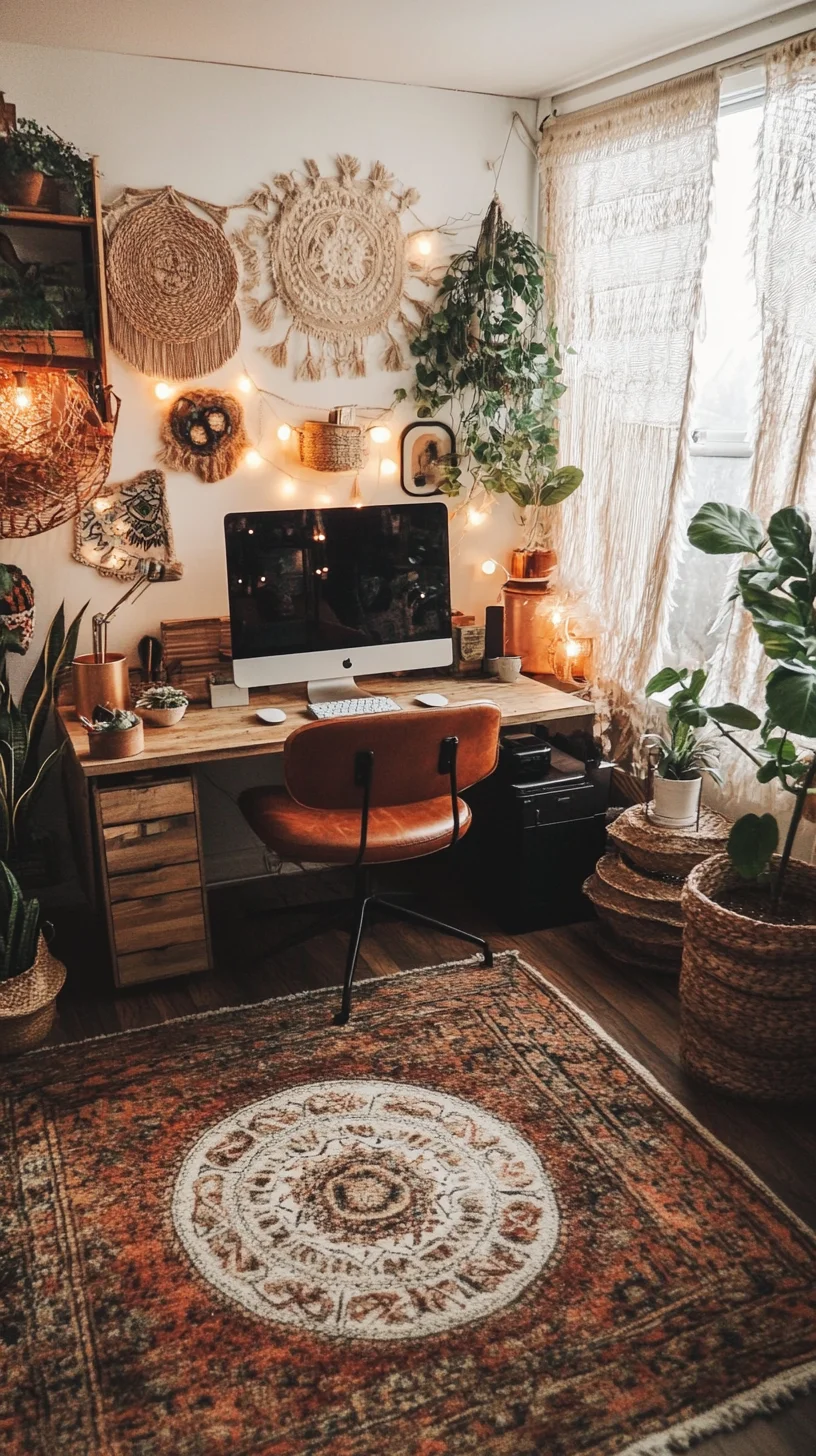 Cozy Bohemian Workspace: Elevate Your Creativity with Nature-Inspired Decor