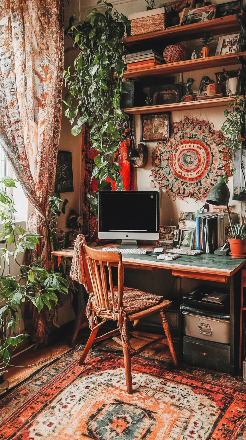 Cozy Bohemian Workspace: Infuse Creativity with Plants and Textures