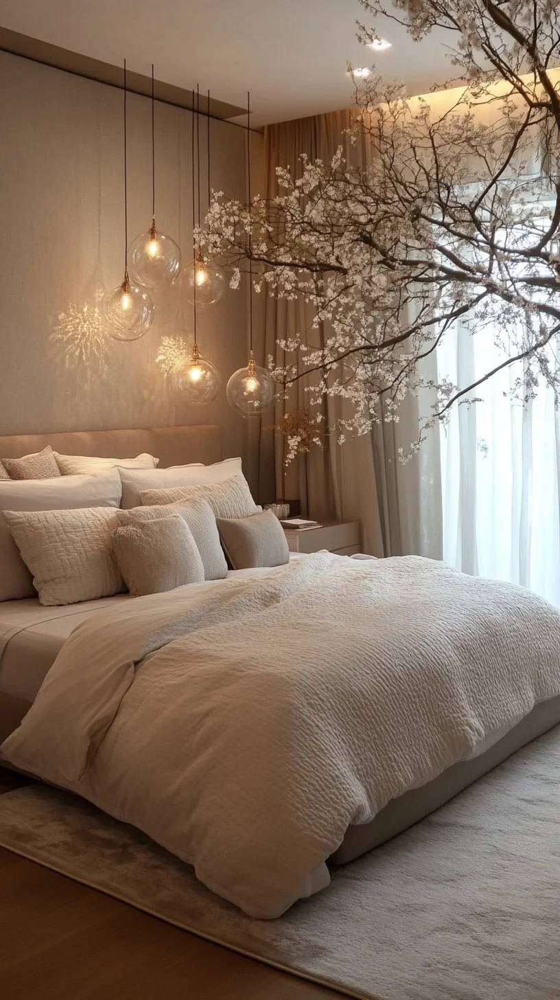 Cozy Elegance: A Serene Bedroom with Blooming Ambiance and Soft Textures