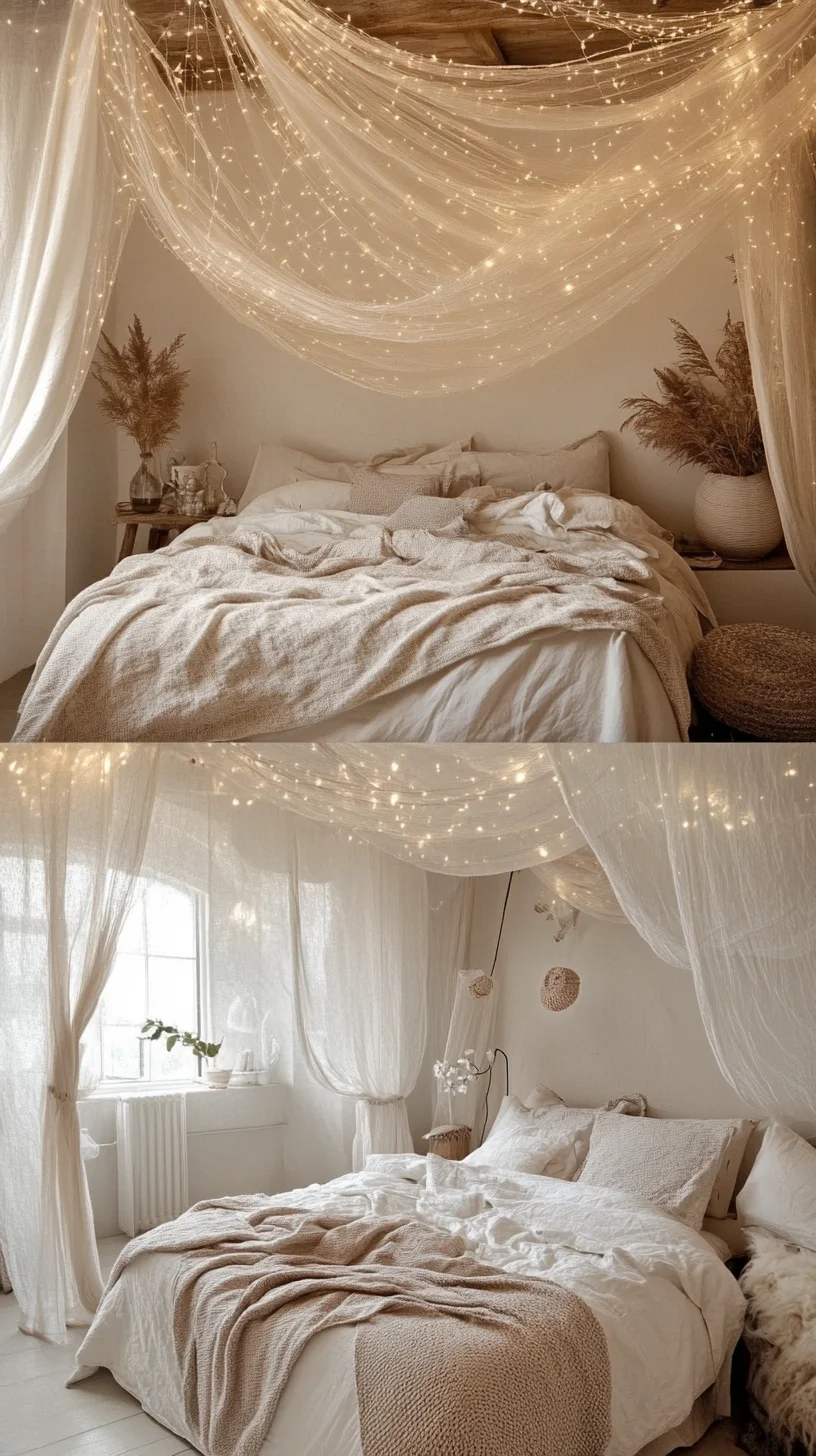 Cozy Glow: Transform Your Bedroom with Ethereal Drapery and Soft Lighting