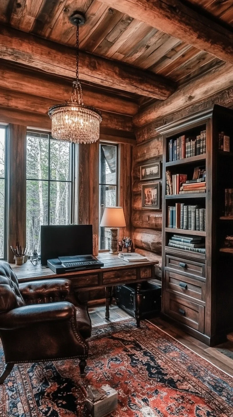 Cozy Rustic Charm: Transform Your Workspace with Log Cabin Elegance