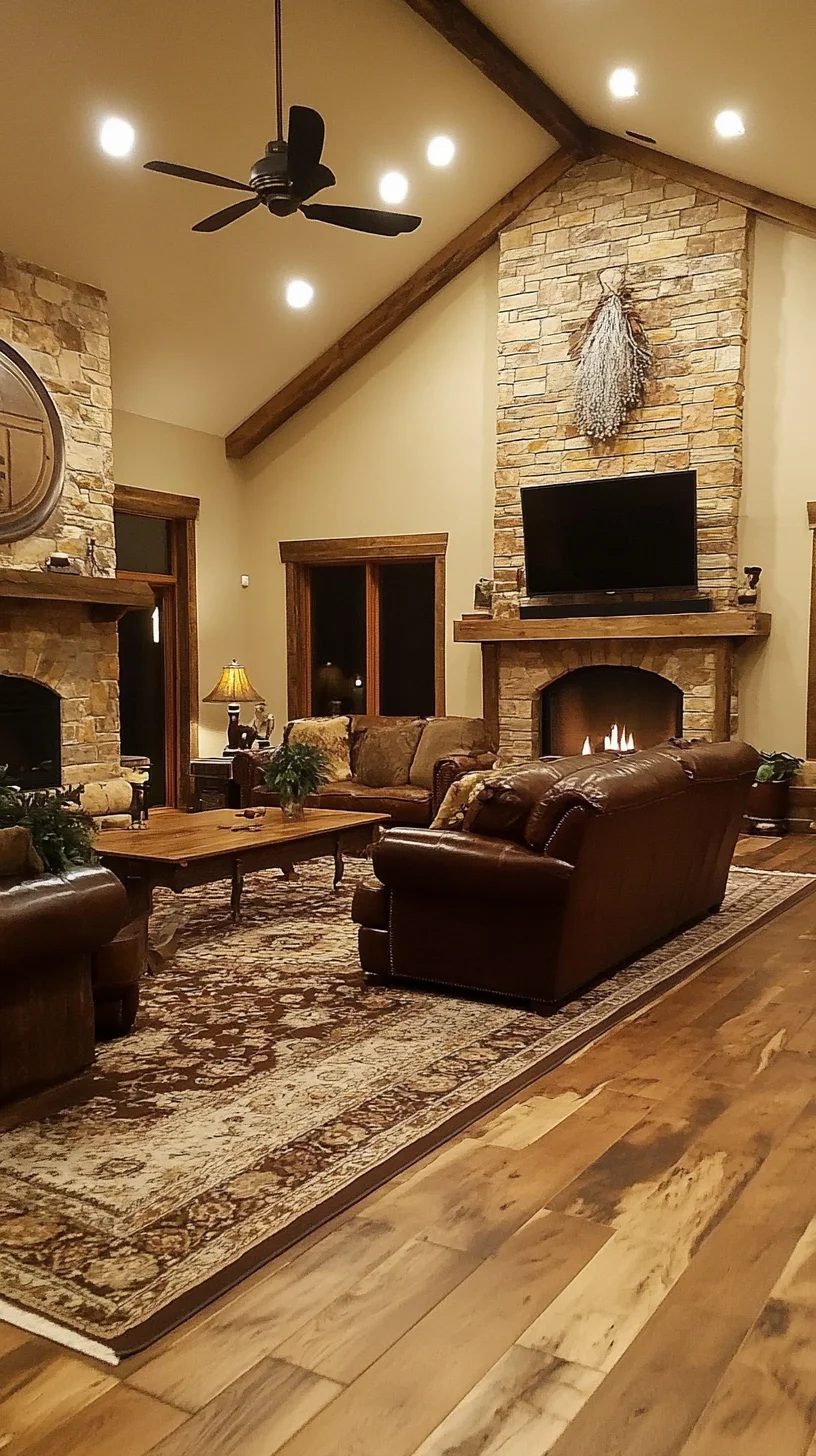 Cozy Rustic Retreat: Embrace Warmth with Elegant Stone and Wood Accents