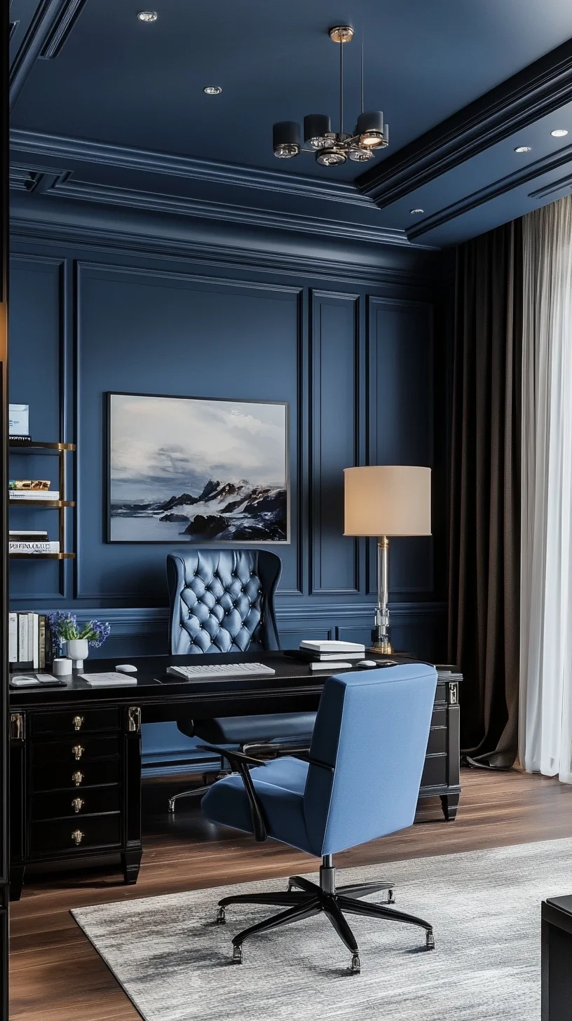 Create a Luxe Home Office: Bold Blue Elegance Meets Classic Comfort