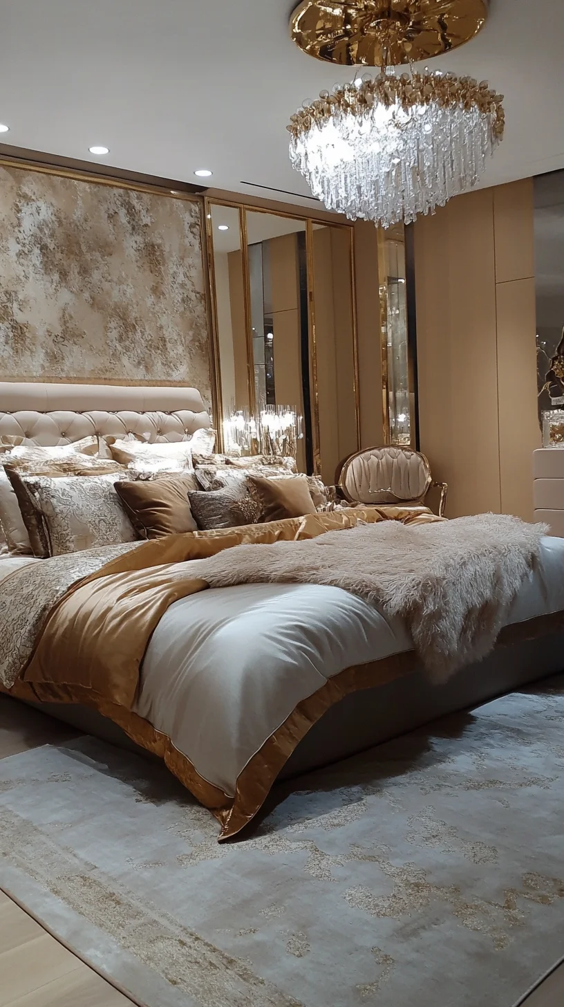 Elevate Your Bedroom Aesthetic with Luxurious Gold Accents and Plush Textures