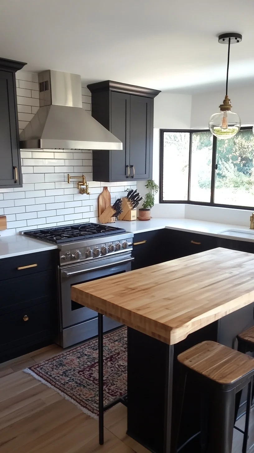 Elevate Your Kitchen Aesthetic with Chic Black Cabinets and Natural Wood Accents