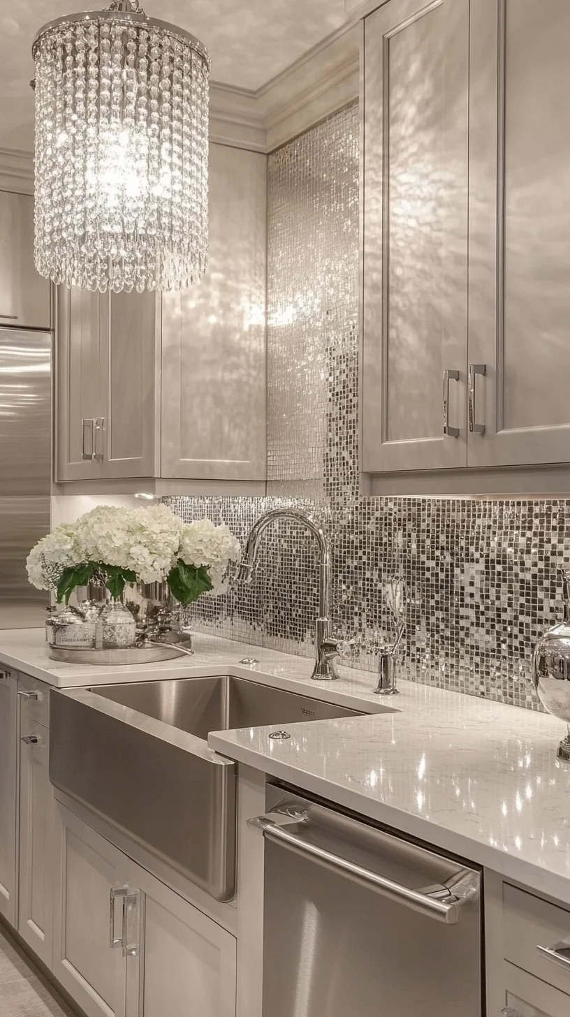 Elevate Your Kitchen: Glamorous Chic with Crystal Accents and Mosaic Tile