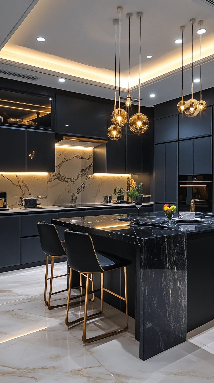 Elevate Your Space: Sleek Black and Gold Kitchen Design with Modern Elegance