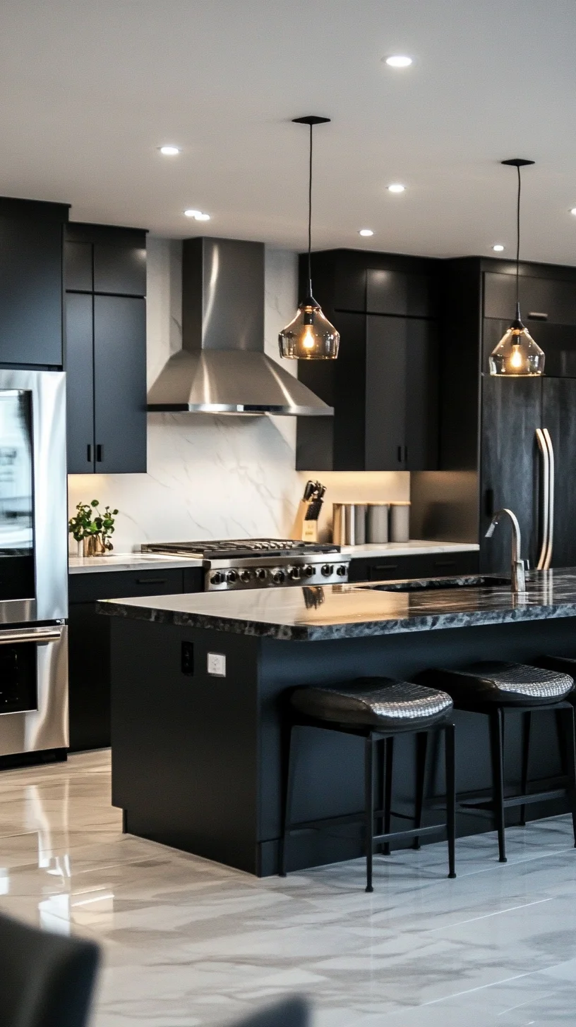 Elevate Your Space with Sleek Black and Marble Kitchen Elegance