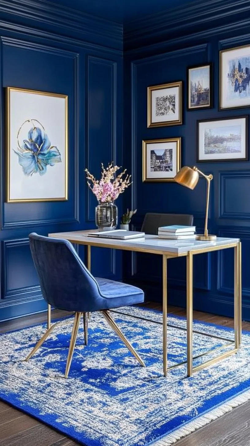 Elevate Your Workspace: Chic Blue and Gold Home Office Inspiration