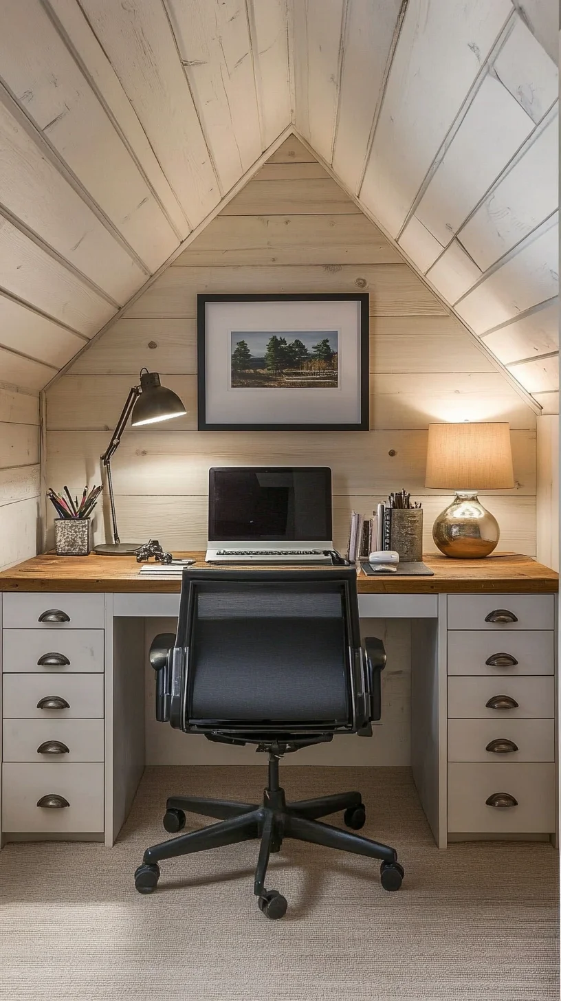 Elevate Your Workspace: Cozy Attic Office with Modern Minimalism