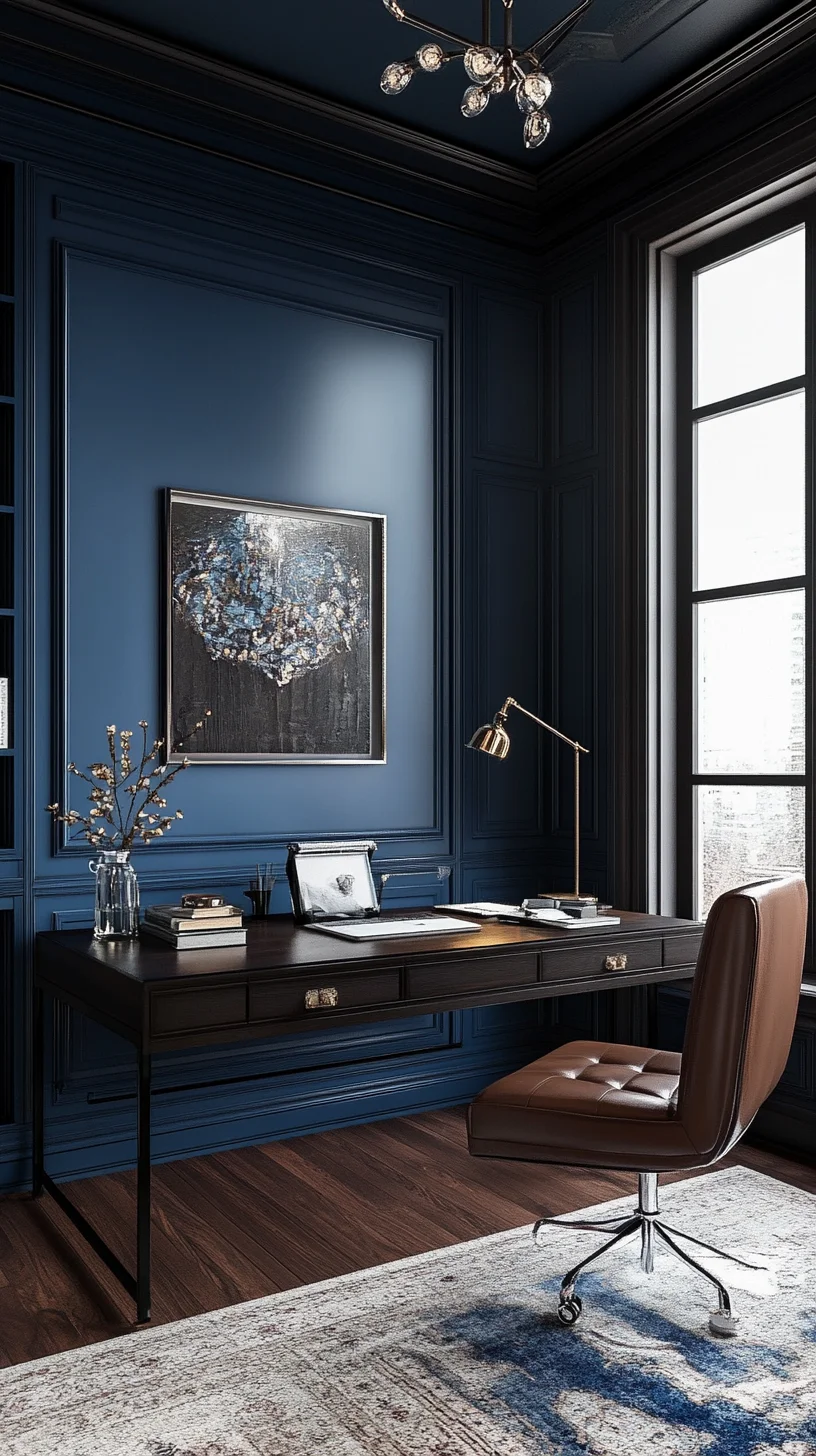 Elevate Your Workspace: Luxurious Dark Blue & Brown Office Inspiration