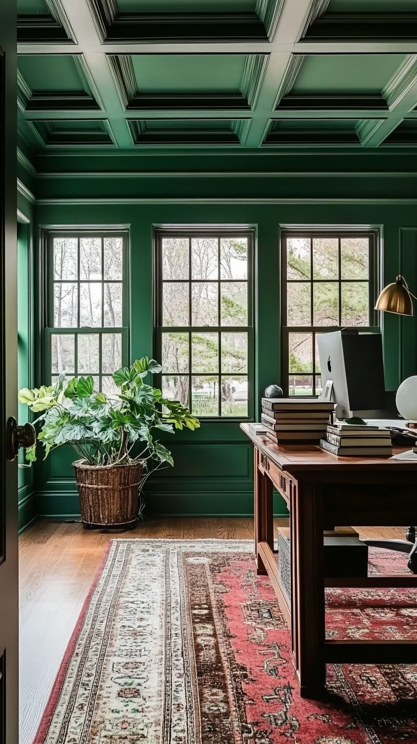 Elevate Your Workspace with Luxurious Green Walls and Timeless Décor