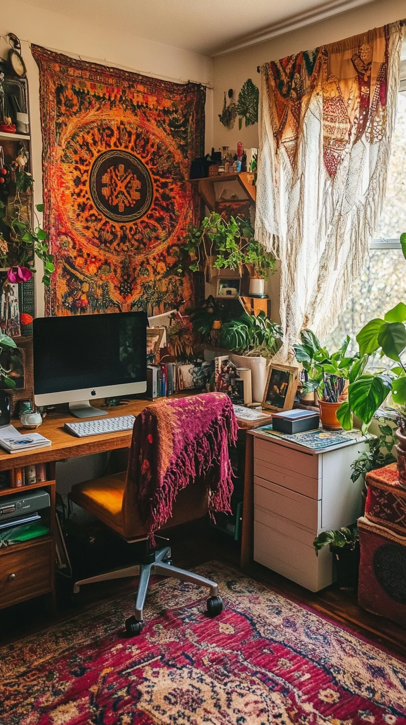 Embrace Bohemian Bliss: A Lush, Vibrant Workspace Oasis