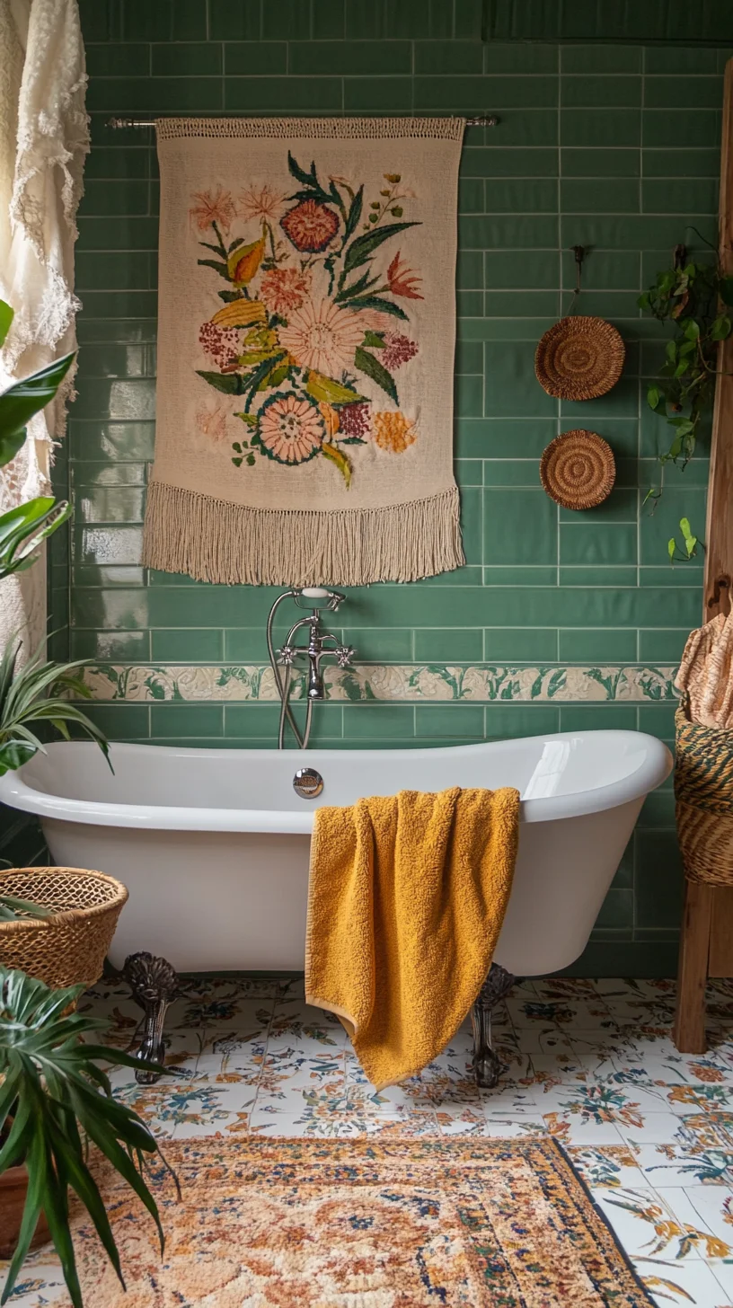 Embrace Boho Chic: A Serene Bathroom Oasis with Vintage Flair