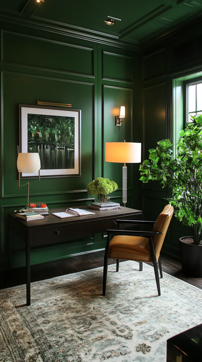 Embrace Elegance with Deep Green Walls for a Sophisticated Office Retreat