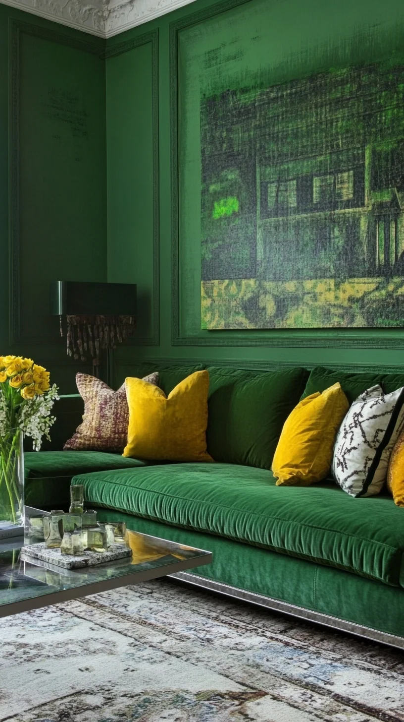 Embrace Luxurious Greenery: A Bold Living Room Transformation