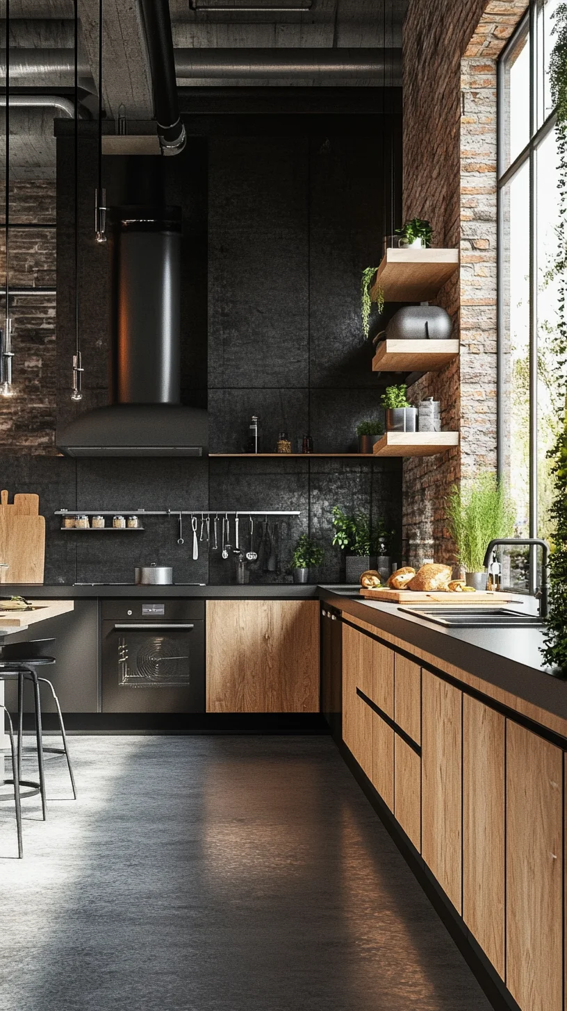 Embrace Modern Minimalism: Stunning Black and Wood Kitchen Design