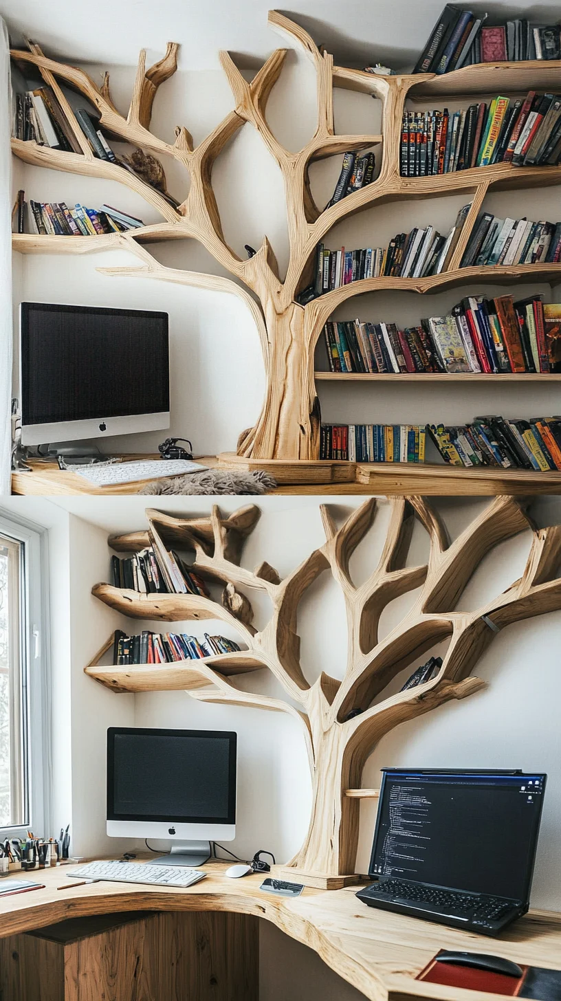 Embrace Nature: A Stunning Tree-Inspired Bookshelf & Desk Combo for Your Workspace