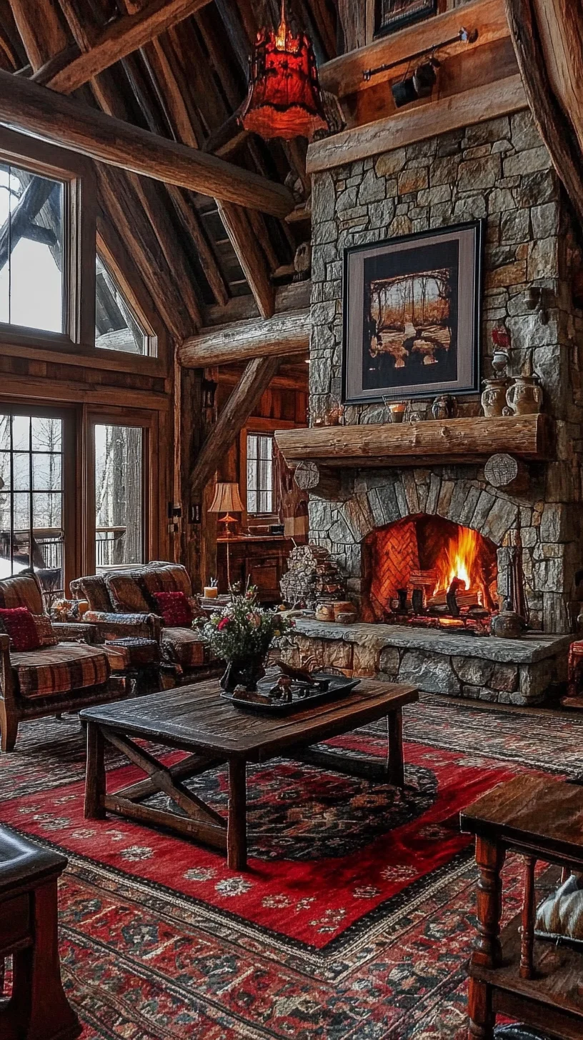 Embrace Rustic Charm: Cozy Log Cabin Living Room with Timeless Elegance