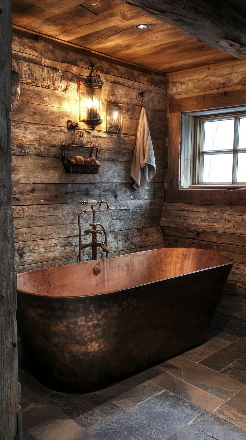 Embrace Rustic Elegance: A Copper Bathtub in Cozy Cabin Charm