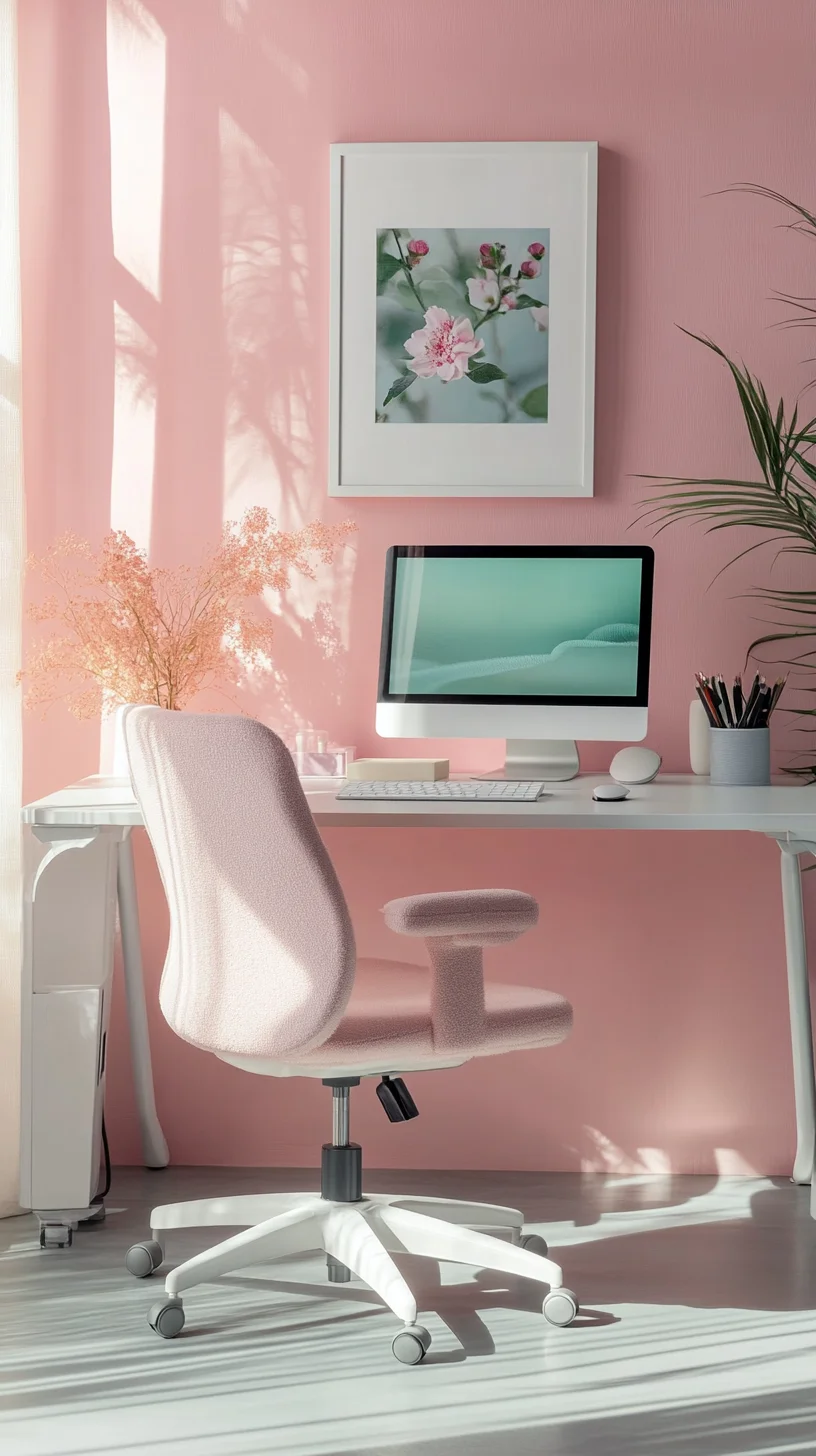 Embrace Soft Serenity: Chic Pink Home Office Oasis