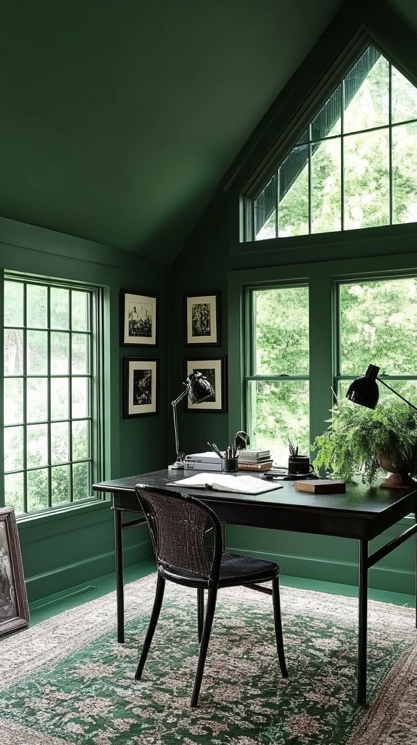 Embrace Tranquility: A Deep Green Workspace that Inspires Focus and Creativity