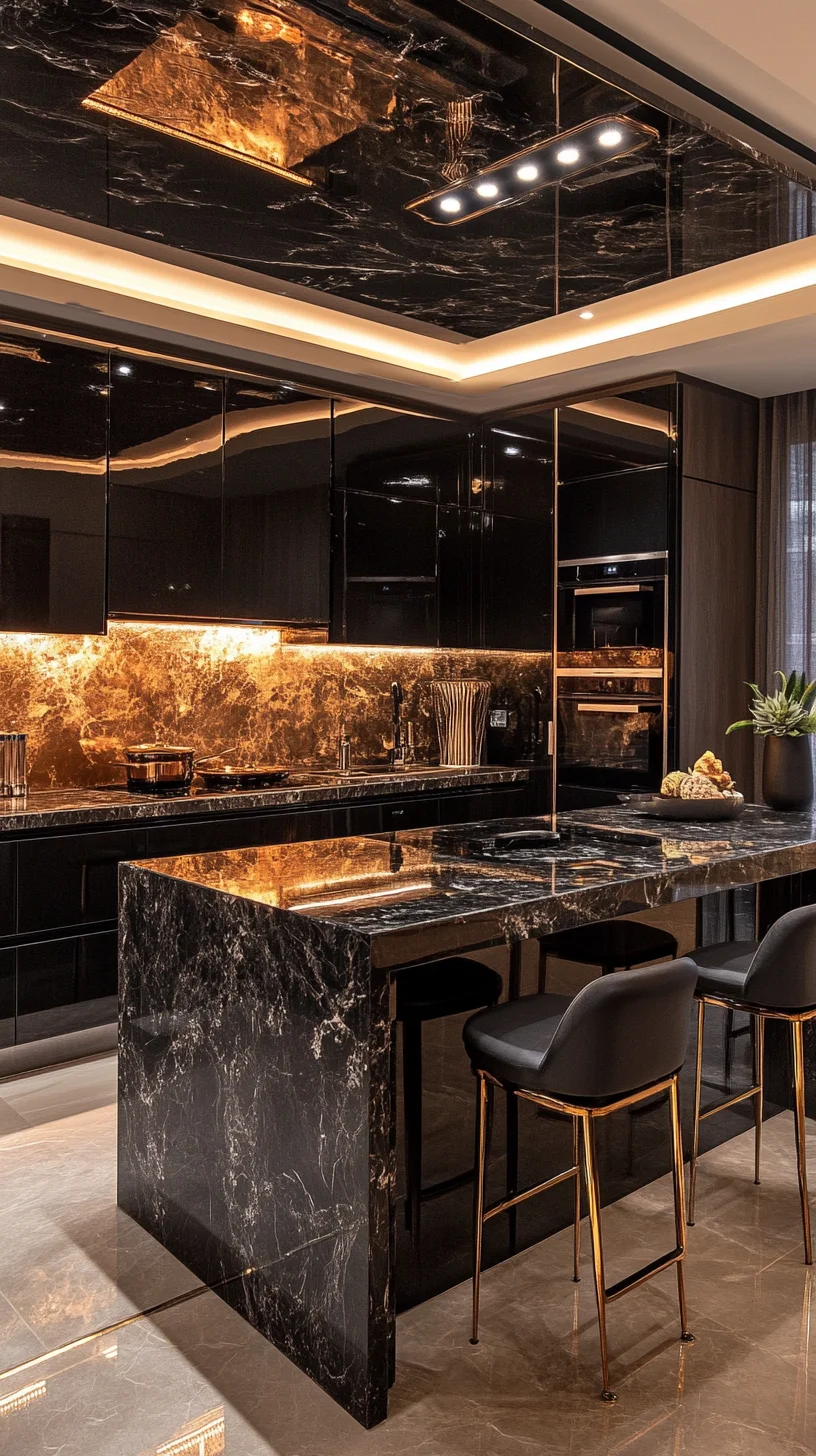 Luxe Elegance: Transform Your Kitchen with Striking Dark Marble and Gold Accents