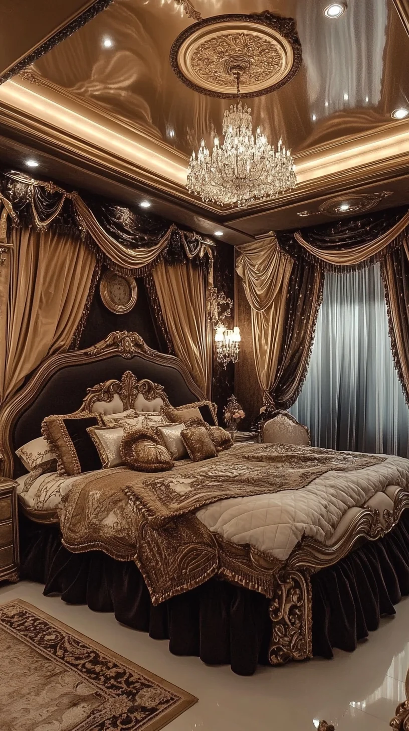 Luxurious Baroque-Inspired Bedroom: A Symphony of Gold and Elegance