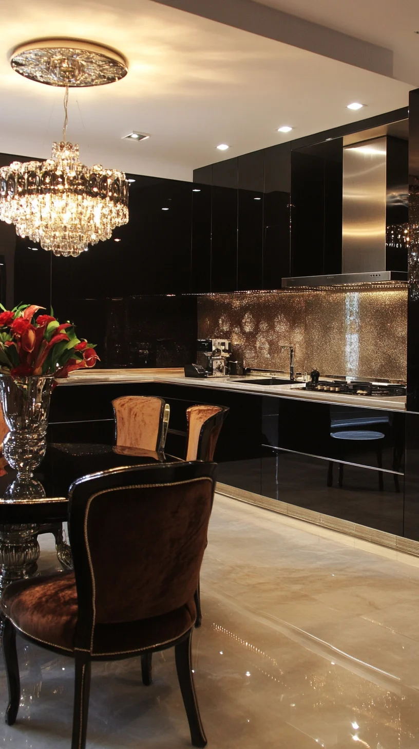 Luxurious Modern Glam: A Chic Black and Gold Kitchen Oasis