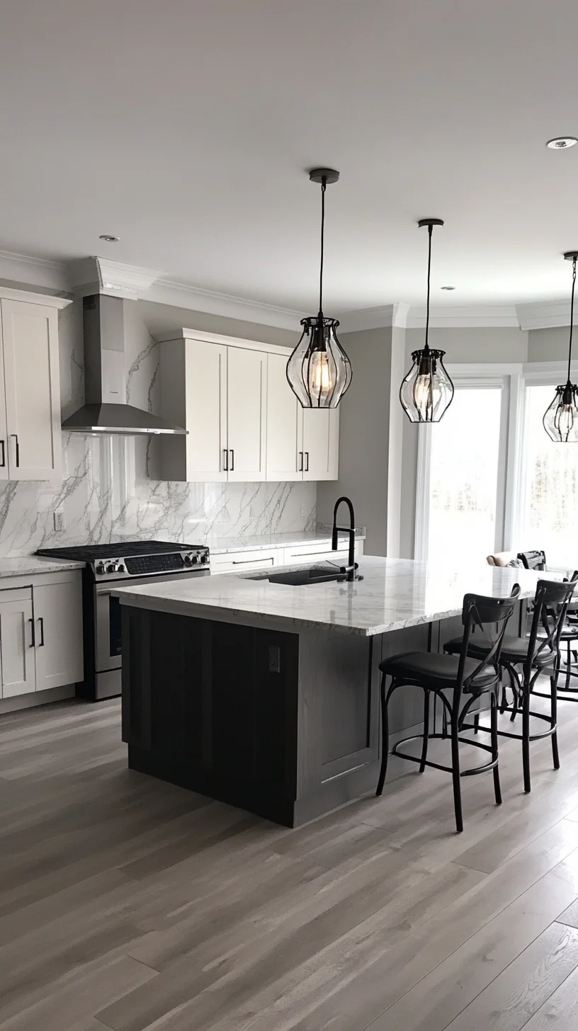 Modern Elegance: A Chic Marble & Dark Wood Kitchen Design