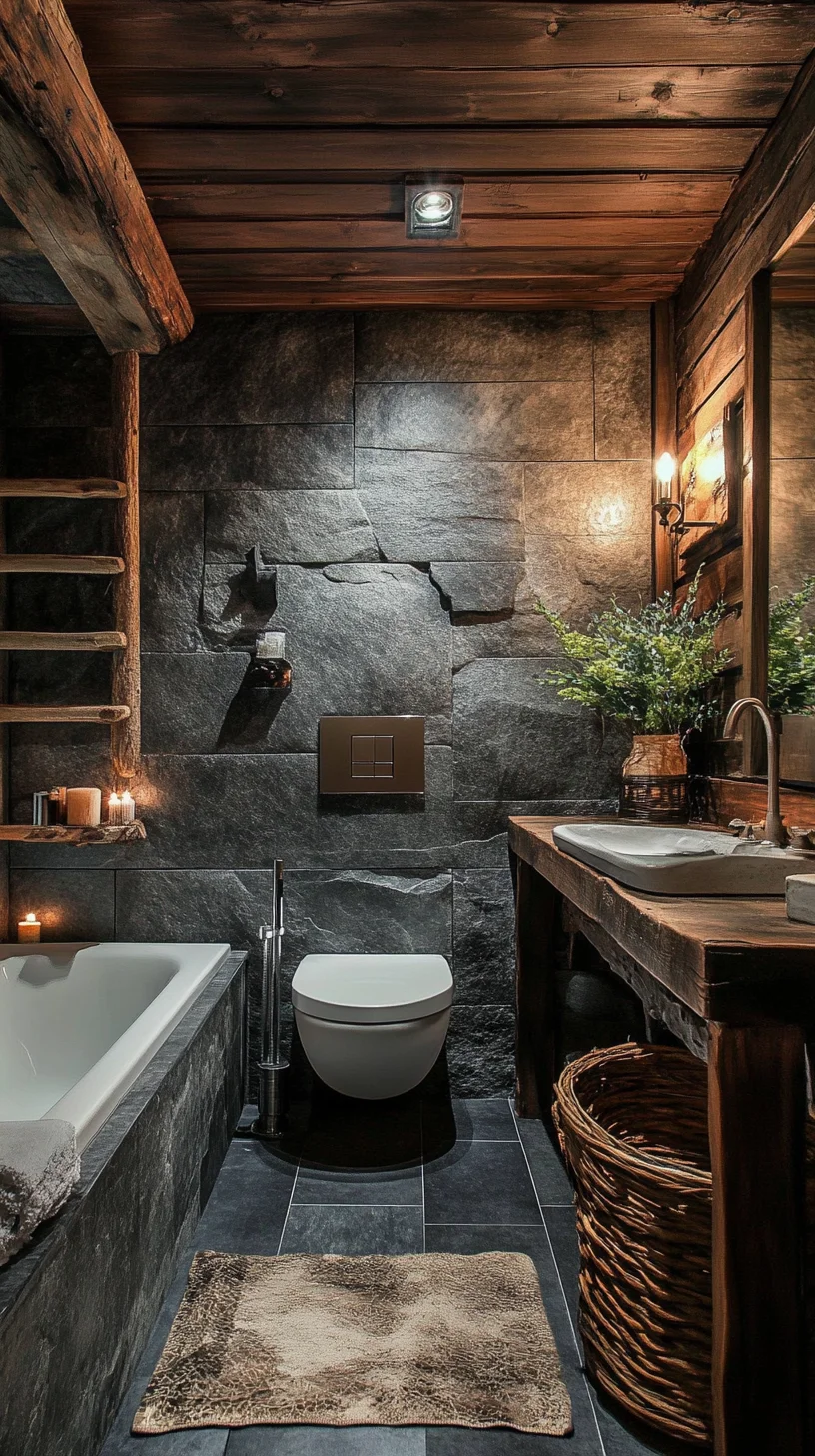 Rustic Elegance: Transform Your Bathroom with Industrial-Chic Stone and Wood