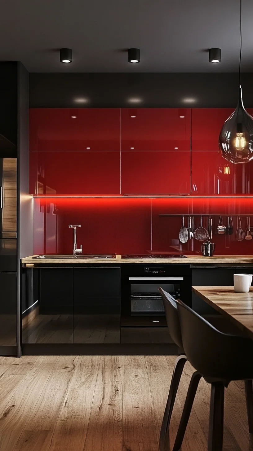 Striking Modern Glam: Elevate Your Kitchen with Bold Red Accents