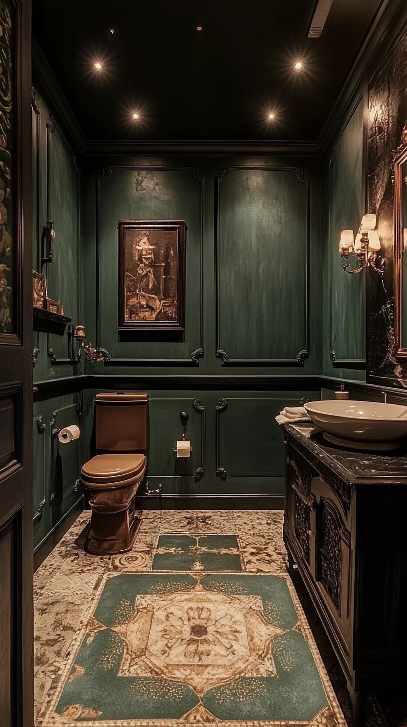 Transform Your Bathroom: Luxurious Dark Green Elegance Meets Vintage Charm