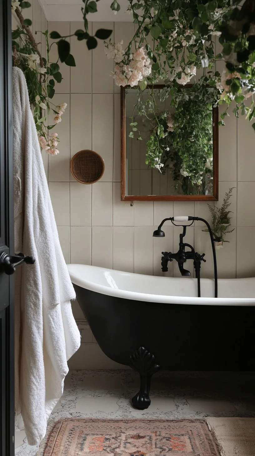 Transform Your Bathroom with Luxurious Vintage Charm and Lush Greenery