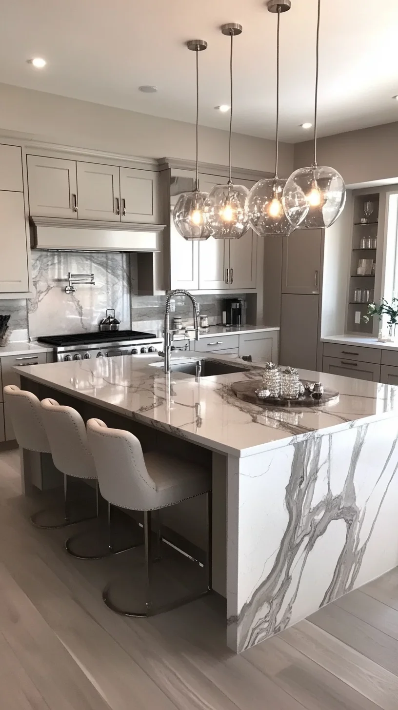 Transform Your Kitchen with Elegant Marble Accents and Modern Lighting