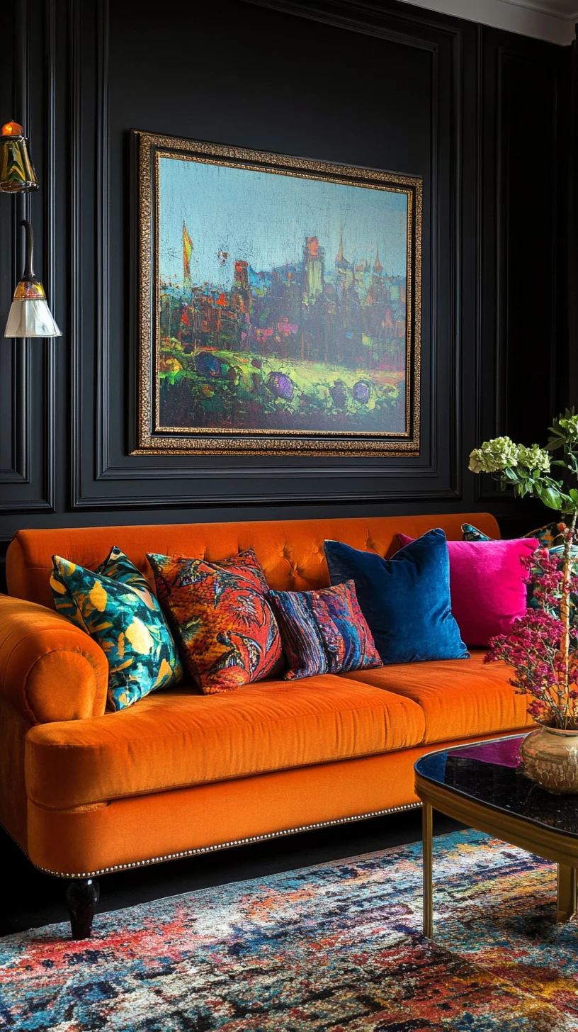 Transform Your Space with a Bold Orange Sofa and Lush Decorative Accents