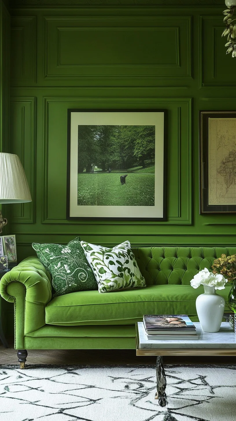 Transform Your Space with Lush Green Elegance: A Stylish Living Room Retreat