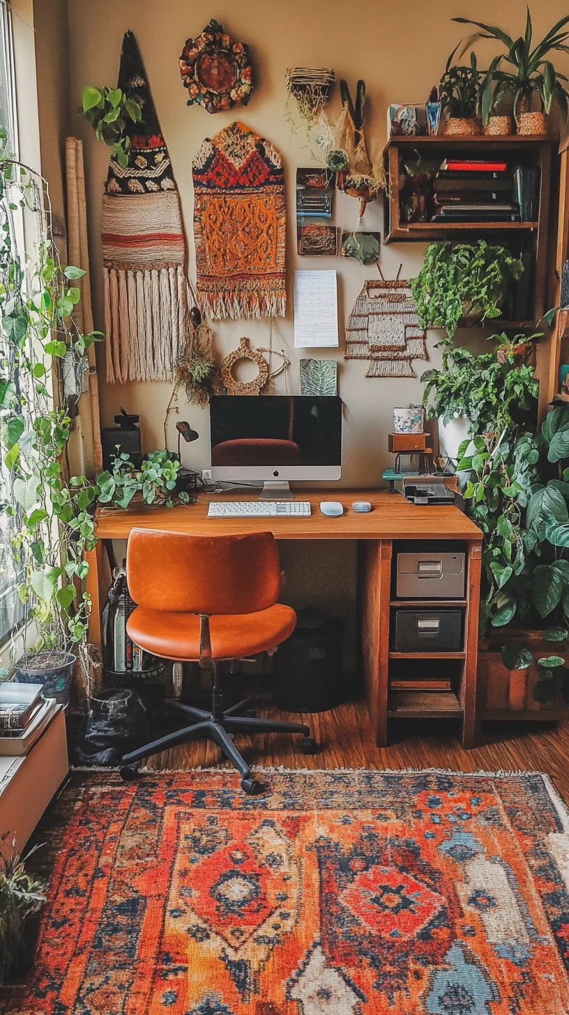 Transform Your Workspace with Cozy Bohemian Vibes and Lush Greenery