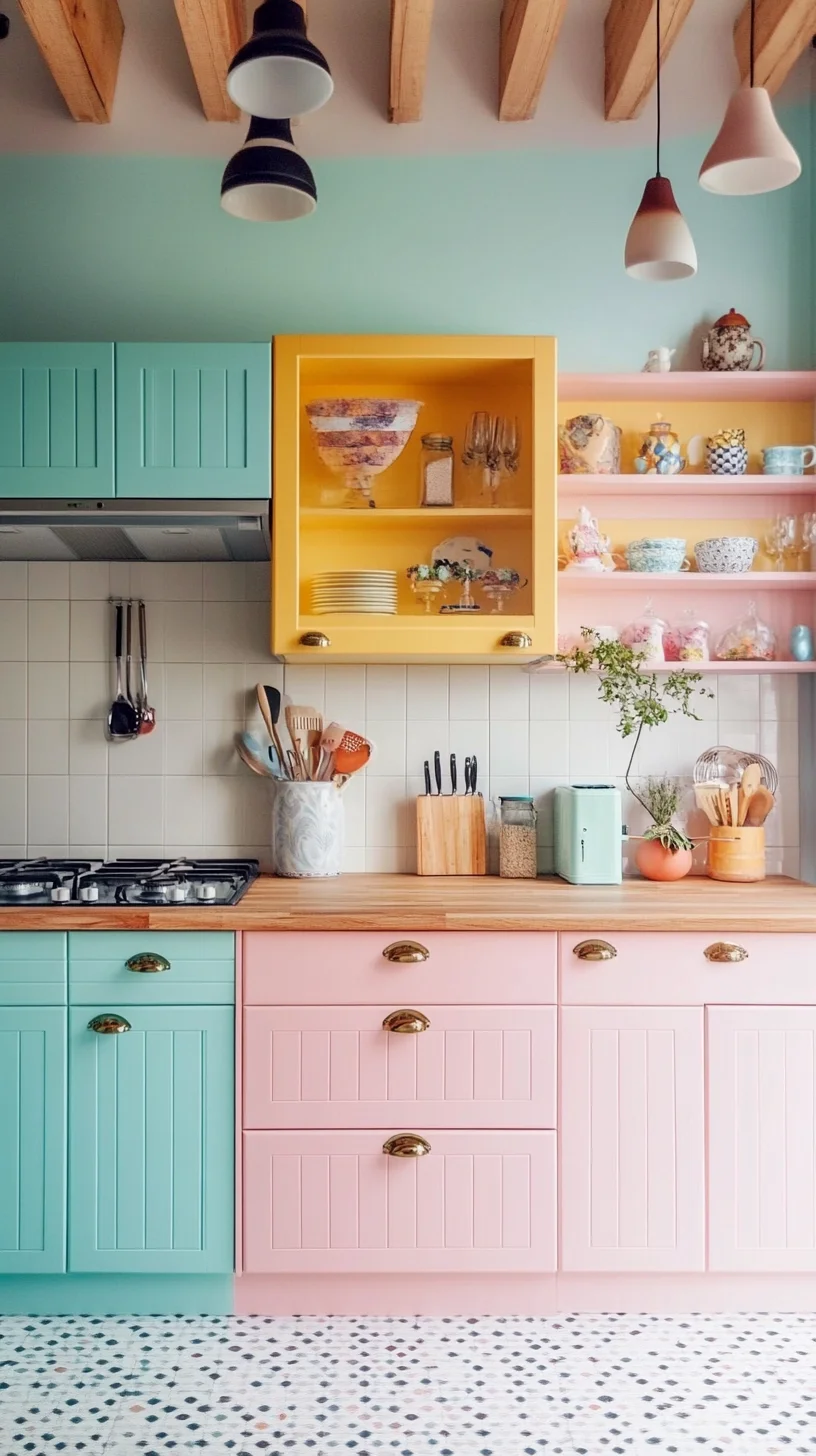 Vibrant Retro Kitchen: A Perfect Blend of Pastel Charm and Modern Functionality